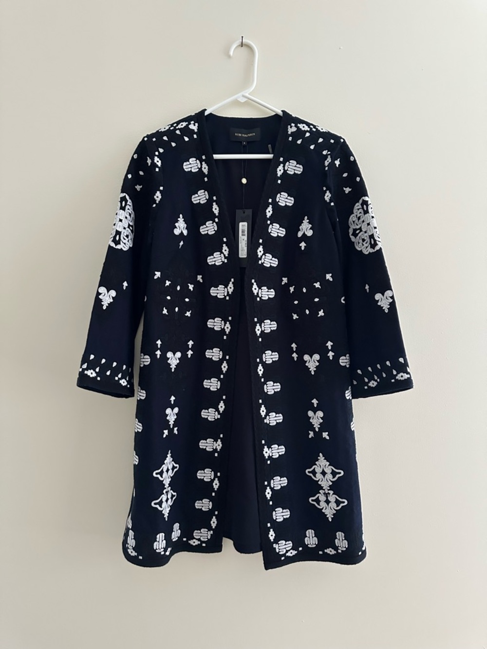 RARE FIND - NWT Kobi Halperin Aster Navy Blue Coat WithBlack & White Embroidery